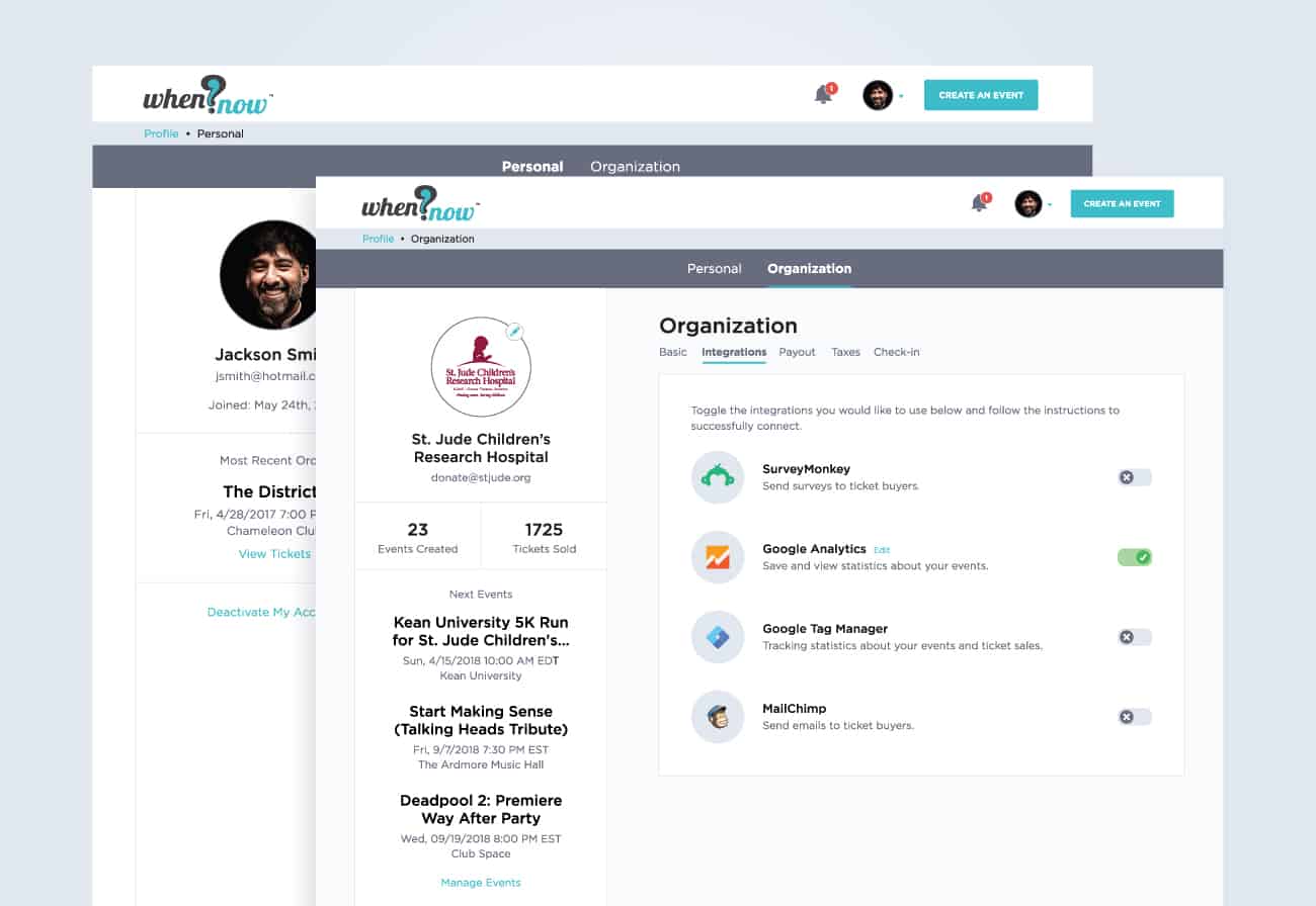 WhenNow Profiles User Interface